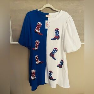 NWT Peach Love California Blue and White Sequins Boots Dress! SZ Med